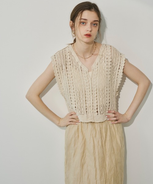 「Unitage」 ニットベスト FREE ベージュ レディース_画像3