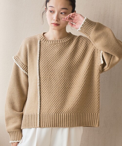 coen（コーエン） ニット セーター 配色ステッチパッチワークニット