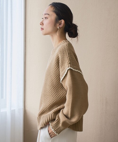 coen（コーエン） ニット セーター 配色ステッチパッチワークニット