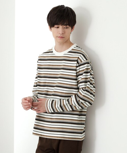 THE SHOP TK tシャツ ランダムボーダー長袖タフTシャツ 「洗濯機OK