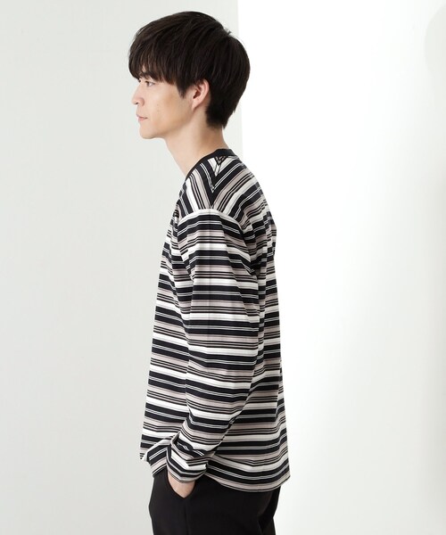 THE SHOP TK tシャツ ランダムボーダー長袖タフTシャツ 「洗濯機OK
