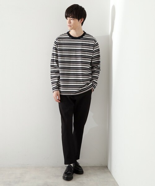 THE SHOP TK tシャツ ランダムボーダー長袖タフTシャツ 「洗濯機OK