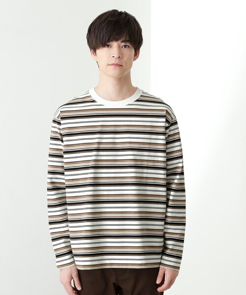 THE SHOP TK tシャツ ランダムボーダー長袖タフTシャツ 「洗濯機OK