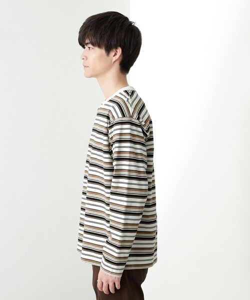 THE SHOP TK tシャツ ランダムボーダー長袖タフTシャツ 「洗濯機OK