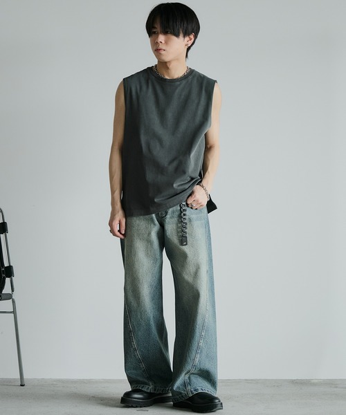 「WYM LIDNM」 ノースリーブトップス M ブラック メンズ_画像5