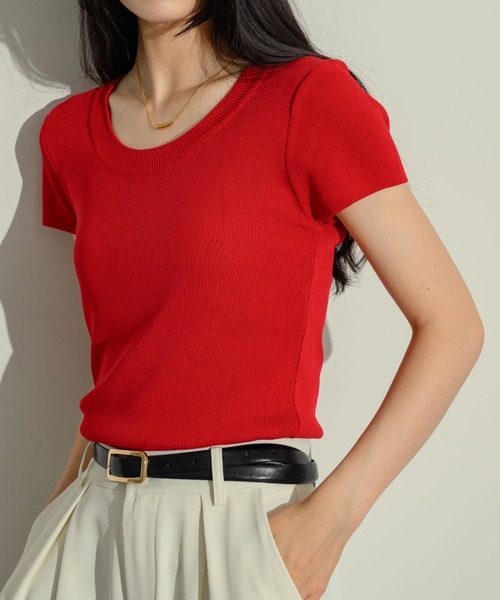 「NEUNA」 半袖ニット FREE アイボリー レディース_画像3