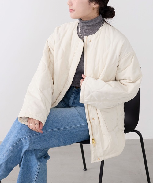 キルティング　コート　ノーカラー sakishimatokyo ノーカラーコート コート 「選べる着丈」中綿ダイヤ