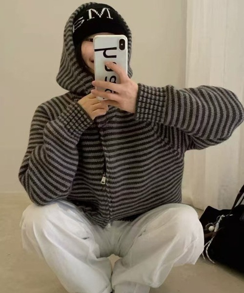 HALEY PESCA パーカー HALEY PESCA/カラフルボーダー ダブルジップ