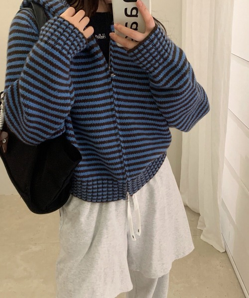 HALEY PESCA パーカー HALEY PESCA/カラフルボーダー ダブルジップ