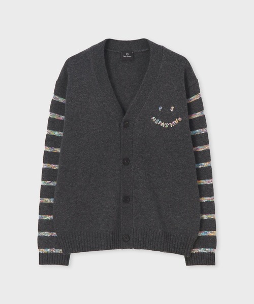 PS Paul Smith カーディガン Happy” スペースダイボーダー Vネック 