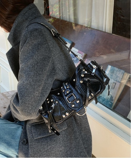 バッグ Y2K Studs Shoulder Bag Black Leather archive studs one shoulder bag y2k 00s | Juns garment service