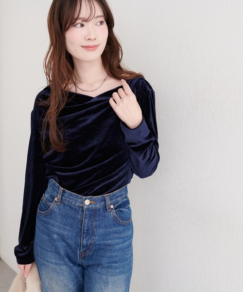 natural couture tシャツ ラメベロアドレーププルオーバー レディース 