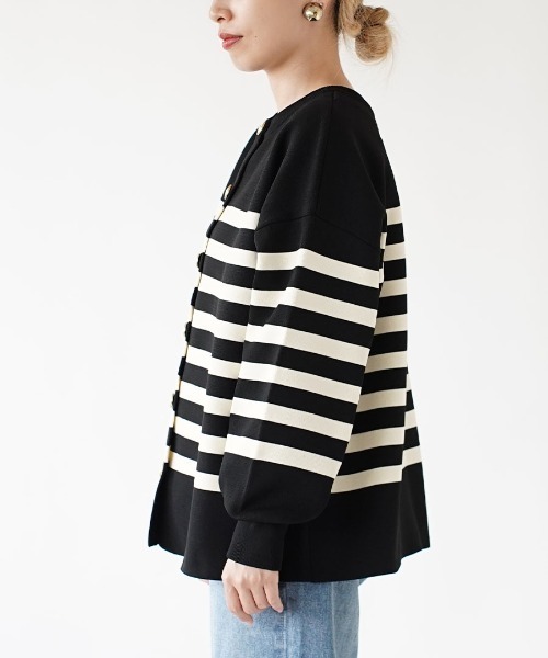 「e-zakkamania stores」 「Maison de L'allure」ニットカーディガン フリー ホワイト×ブラック レディース_画像4