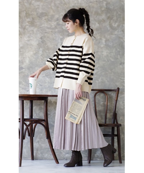 「e-zakkamania stores」 「Maison de L'allure」ニットカーディガン フリー ホワイト×ブラック レディース_画像6