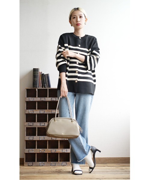 「e-zakkamania stores」 「Maison de L'allure」ニットカーディガン フリー ホワイト×ブラック レディース_画像9