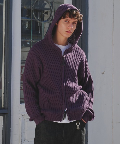 Regen Glanz パーカー rib knit double zip hoodie / リブニットダブル
