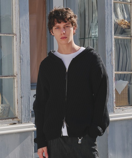 Regen Glanz パーカー rib knit double zip hoodie / リブニットダブル