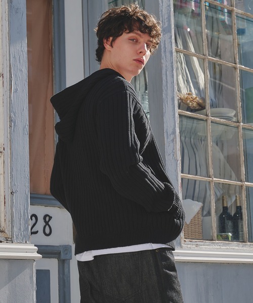 Regen Glanz パーカー rib knit double zip hoodie / リブニットダブル