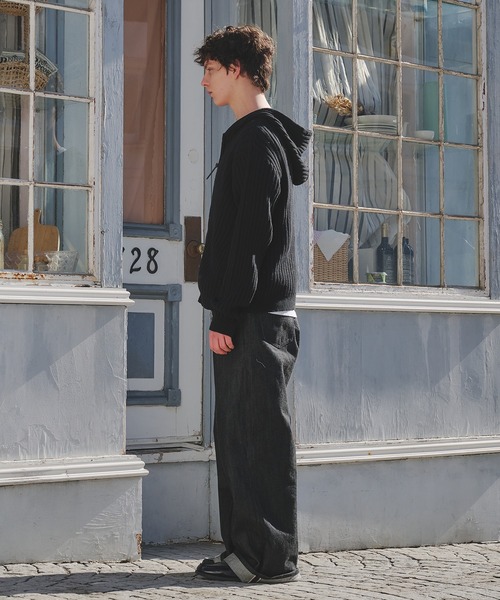 Regen Glanz パーカー rib knit double zip hoodie / リブニットダブル