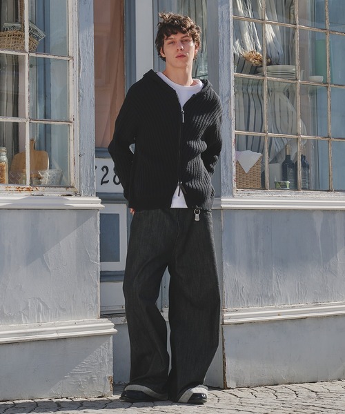 Regen Glanz パーカー rib knit double zip hoodie / リブニットダブル