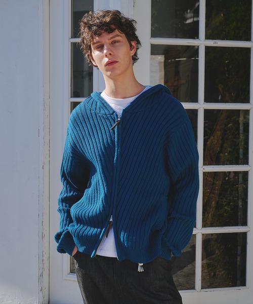 Regen Glanz パーカー rib knit double zip hoodie / リブニットダブル