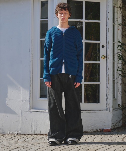 Regen Glanz パーカー rib knit double zip hoodie / リブニットダブル