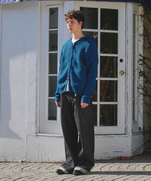 Regen Glanz パーカー rib knit double zip hoodie / リブニットダブル