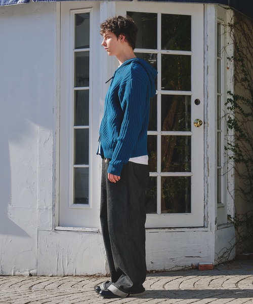 Regen Glanz パーカー rib knit double zip hoodie / リブニットダブル