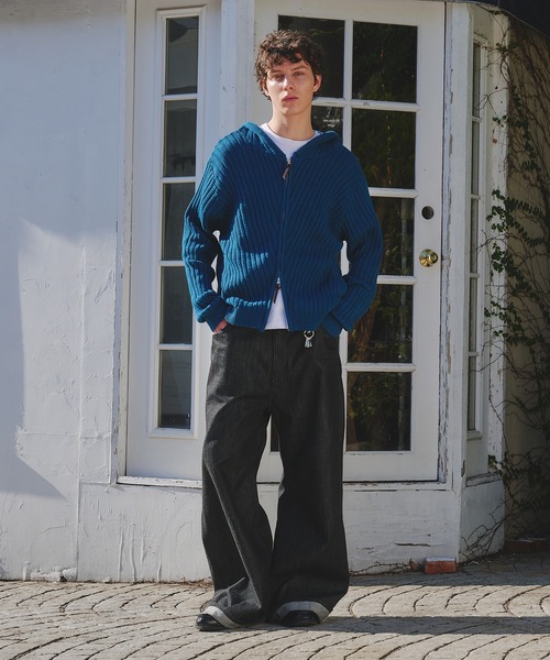 Regen Glanz パーカー rib knit double zip hoodie / リブニットダブル
