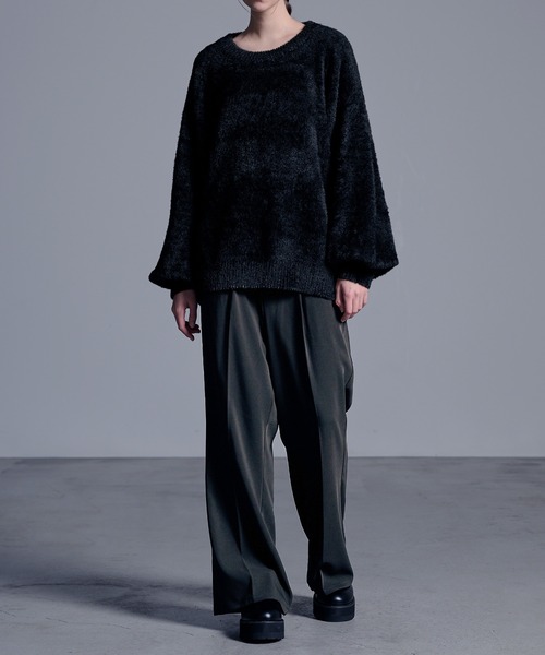 「Loose/ルース」 長袖ニット L ワインレッド メンズ_画像7