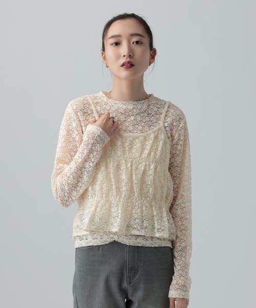 【新品未使用タグ付き】 レースキャミ　レプシィム　アイボリー LEPSIM（レプシィム） tシャツ レースキャミ長袖プルオーバー「2点