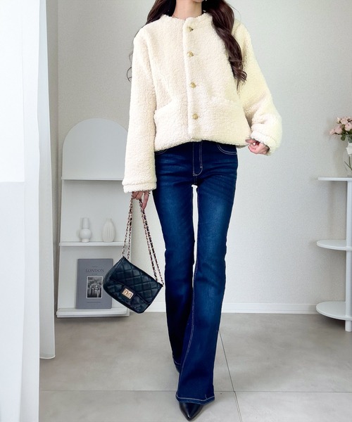 「mily bilet」 ノーカラージャケット SMALL アイボリー レディース_画像2