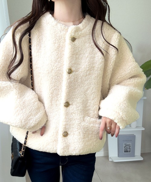 「mily bilet」 ノーカラージャケット SMALL アイボリー レディース_画像3