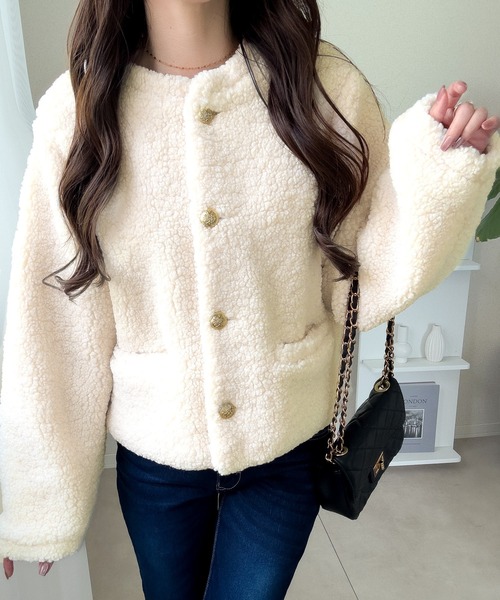 「mily bilet」 ノーカラージャケット SMALL アイボリー レディース_画像4