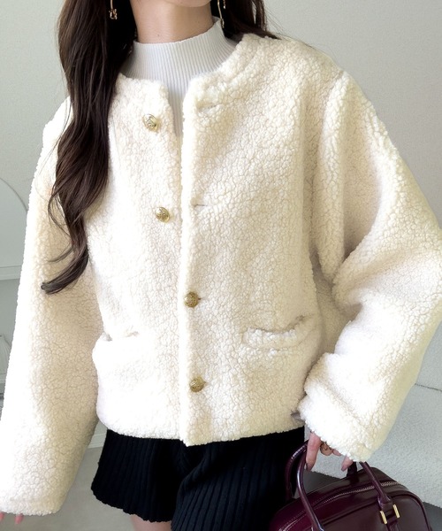 「mily bilet」 ノーカラージャケット SMALL アイボリー レディース_画像6