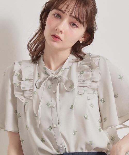 ブラウス シャツ 「洗える」ドットフラワー ブラウス レディースの画像