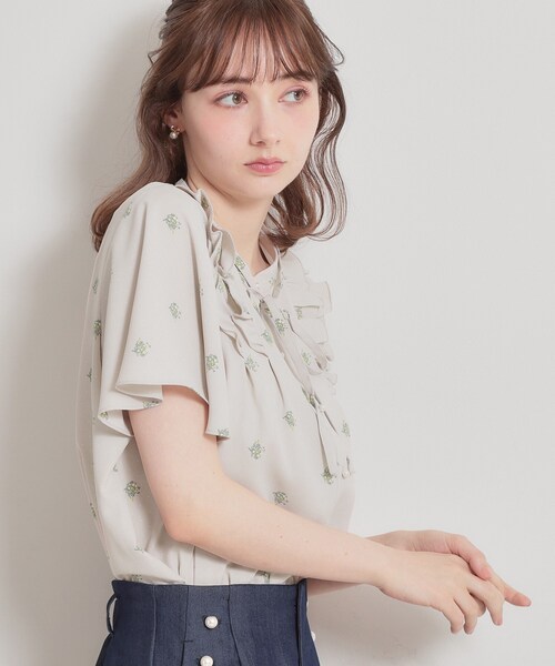 ブラウス シャツ 「洗える」ドットフラワー ブラウス レディースの画像