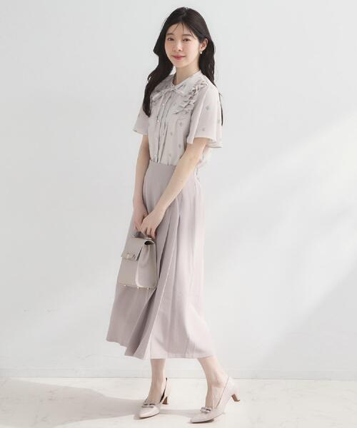 ブラウス シャツ 「洗える」ドットフラワー ブラウス レディースの画像