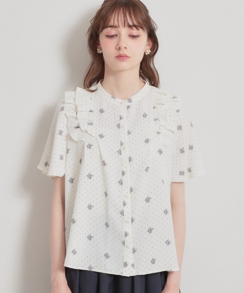 ブラウス シャツ 「洗える」ドットフラワー ブラウス レディースの画像