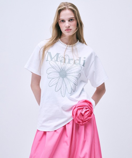 「Mardi Mercredi」 半袖Tシャツ FREE ホワイト×グレー レディース_画像3