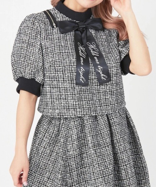 Ank Rouge ブラウス シャツ ロゴリボンツイードトップス レディース  