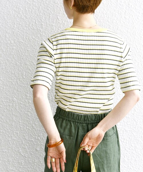 SHIPS any tシャツ any:「洗濯機可能」テレコ リブ ハーフスリーブ TEE