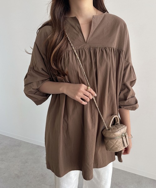 andme（アンドミー） ブラウス シャツ ワッシャーコットンチュニック