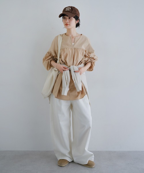 andme（アンドミー） ブラウス シャツ ワッシャーコットンチュニック