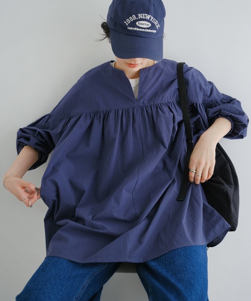 andme（アンドミー） ブラウス シャツ ワッシャーコットンチュニック