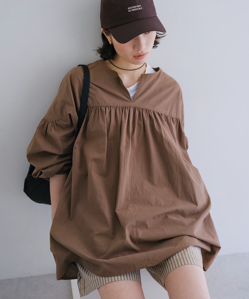 andme（アンドミー） ブラウス シャツ ワッシャーコットンチュニック