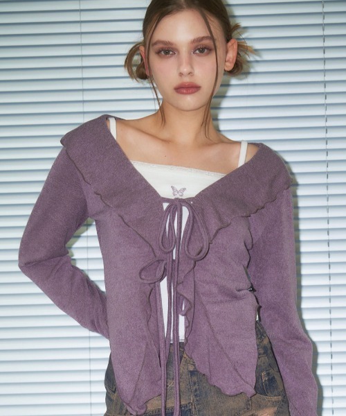 カーディガン A'GEM/9 × .kom「 FANCY CLUB/ファンシークラブ」LISSOME FRILL STRING CARDIGAN/スト