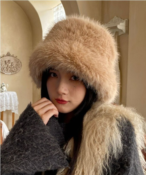 Ritomo De Ricco 帽子 ハット ふわふわファーバケットハット
