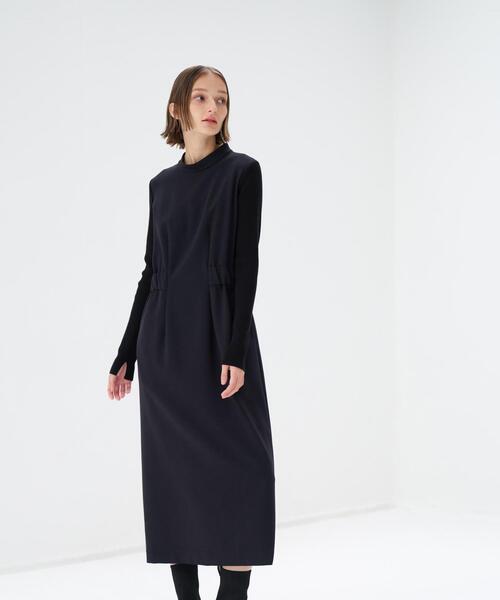 美品　ランバンオンブルー　ニットコンビワンピース　黒　38 クリーニング済 LANVIN en Bleu ワンピース TRダブルクロスニットスリーブ