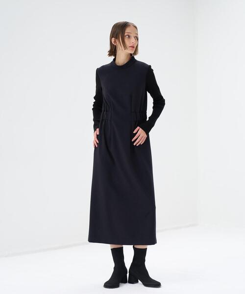 LANVIN en Bleu✿日本製 サテン フリルワンピース 黒 36 40サイズあり】マットダブルサテンコクーンワンピース|LANVIN en